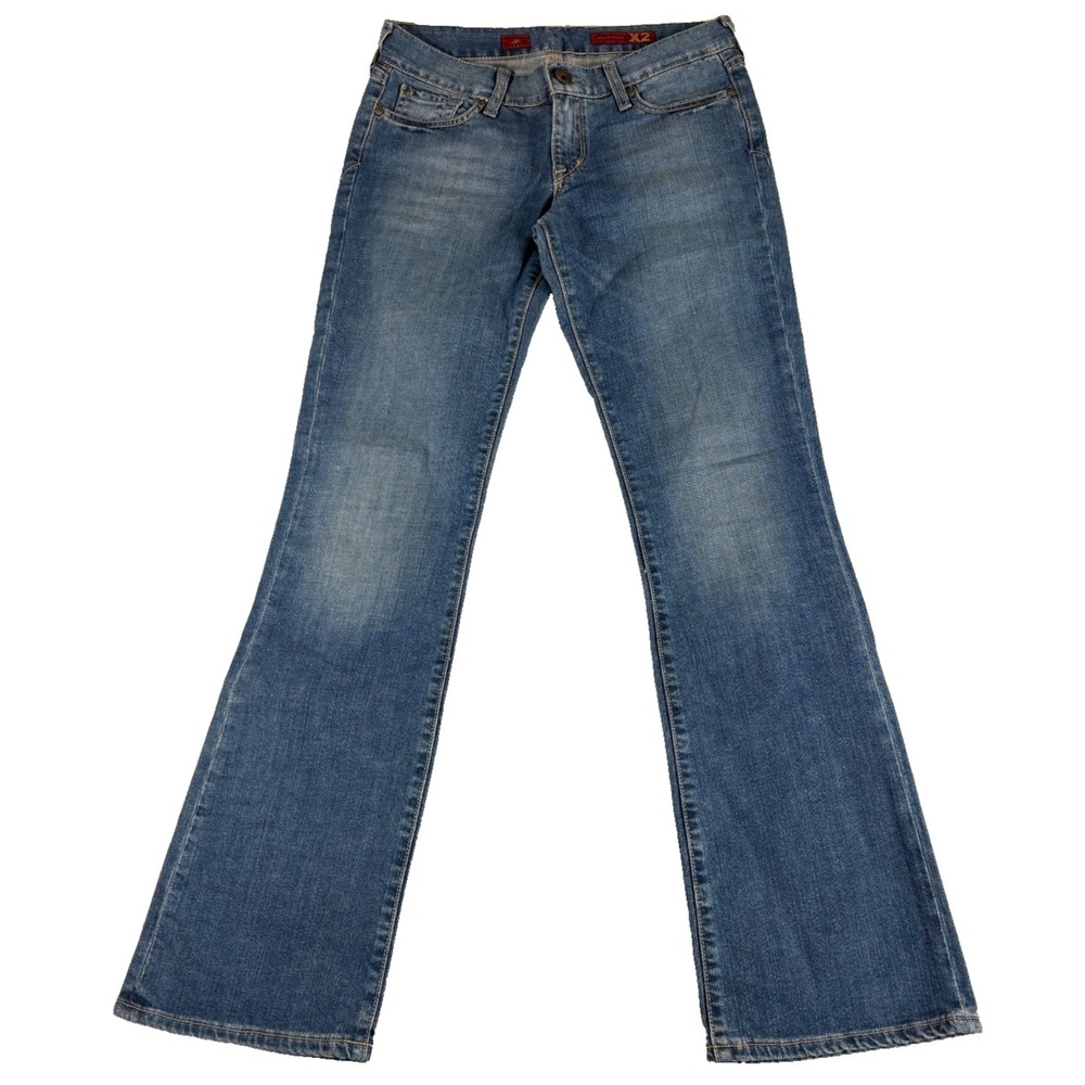 X2 Quality Bootcut Jeans Women 4 Large Blue Denim Cotton Embroidered Logo Casual